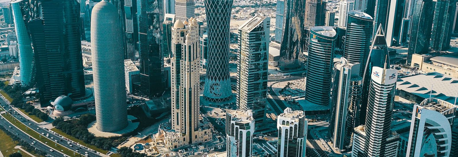 Aerial View of Downtown Doha Qatar Modern Skyscrapers