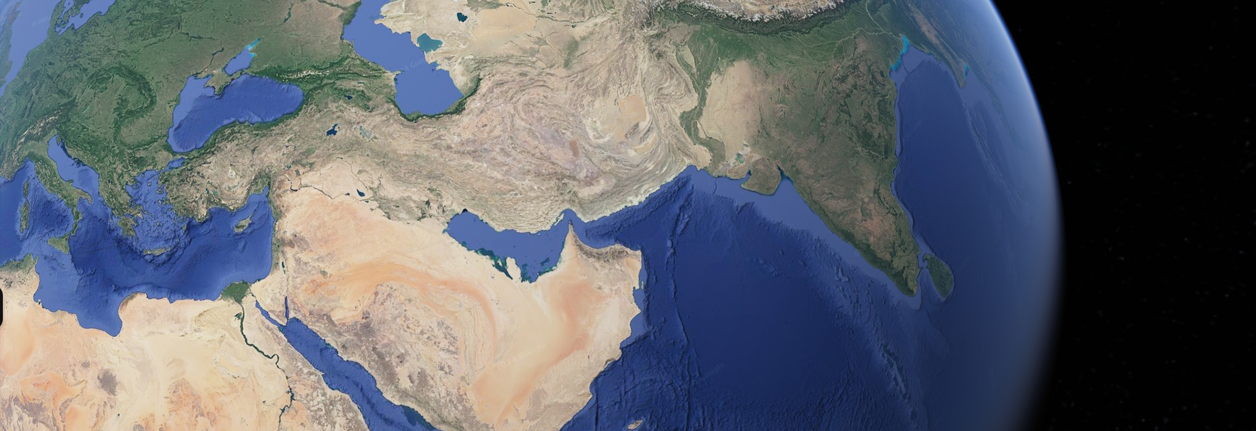 View of Earth from space, showing intersection of continents from Qatar